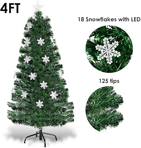 Miniatura 5 de HAPPYGRILL Árbol de Navidad artificial de fibra óptica preiluminado de 5 pies con 170 puntas de PVC, árbol de Navidad verde con luces LED para