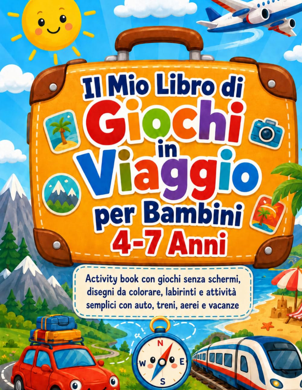 Il Mio Libro di Giochi in Viaggio per Bambini 4-7 Anni: Activity book con giochi senza schermi, disegni da colorare, labirinti e attività semplici con auto, treni, aerei e vacanze