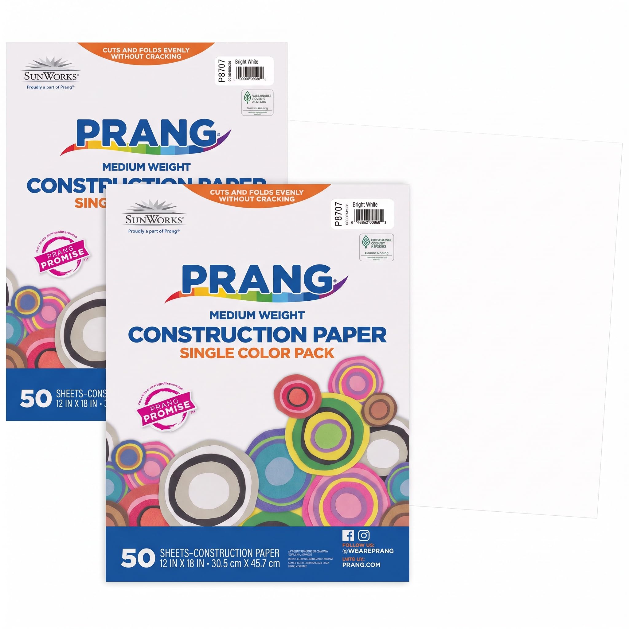 Prang (Formerly SunWorks) Construction Paper, Bright White, 12" x 18", 50 Sheets, (Pack of 2)