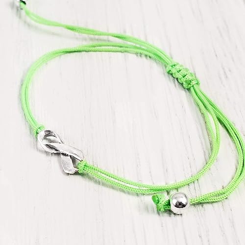 Miniatura 4 de Pulsera de apoyo para mujer de la amistad verde lima, conciencia del linfoma de septiembre, pequeño encanto en forma de cinta de plata esterlina.
