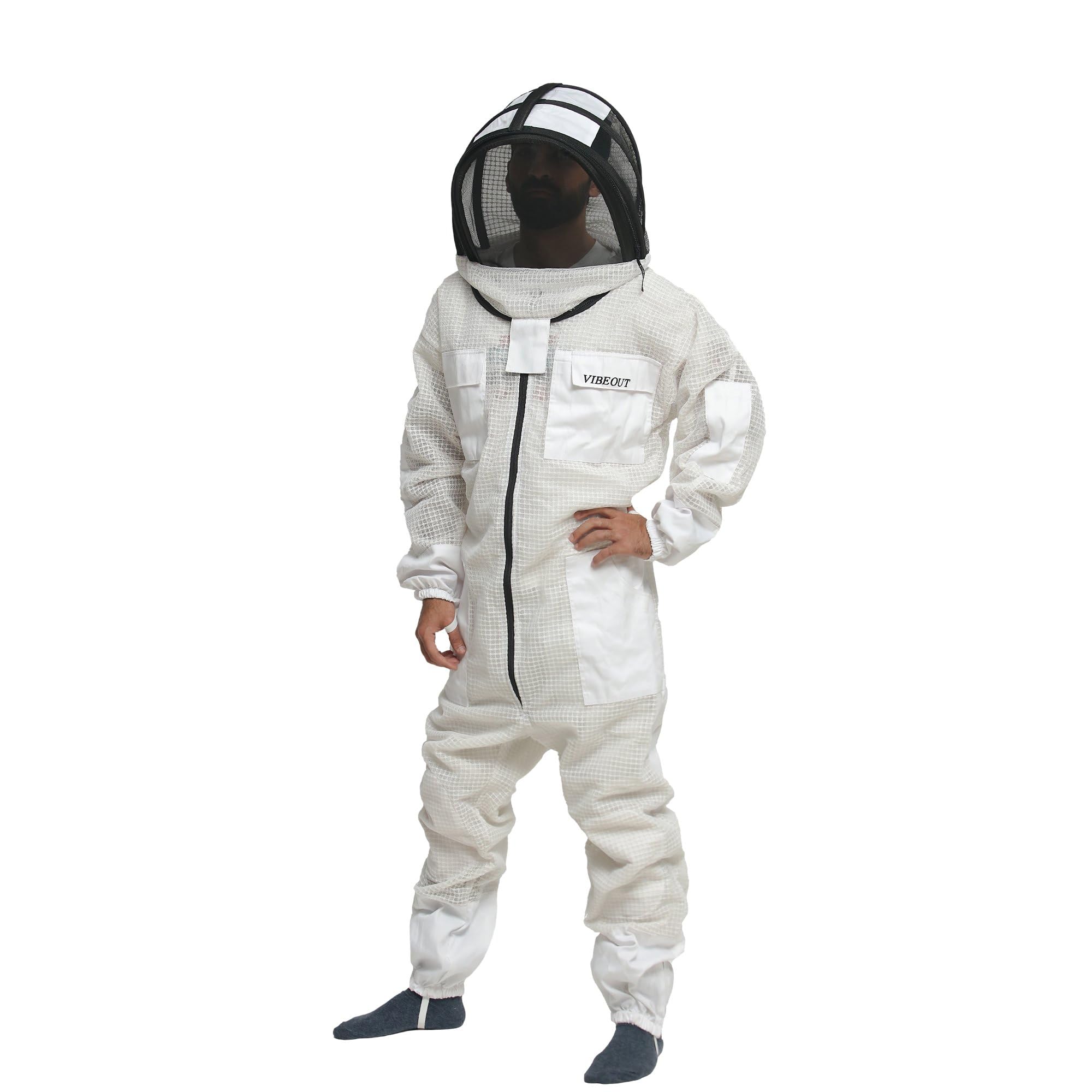 Combinaison d'apiculture ultra ventilée 3 couches en maille de qualité supérieure pour hommes et femmes, voile d'escrime, combinaison d'apiculteur professionnelle anti-piqûre (Blanc, Small)