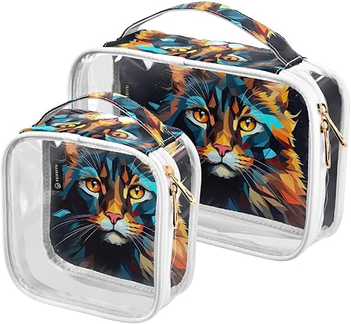 Color Kawaii Cat Clear Toiletry Bag for Traveling,2 Pack Makeup Cosmetic Bag with Zipper,Travel Bag for Toiletries,Travel Essentials 21214476