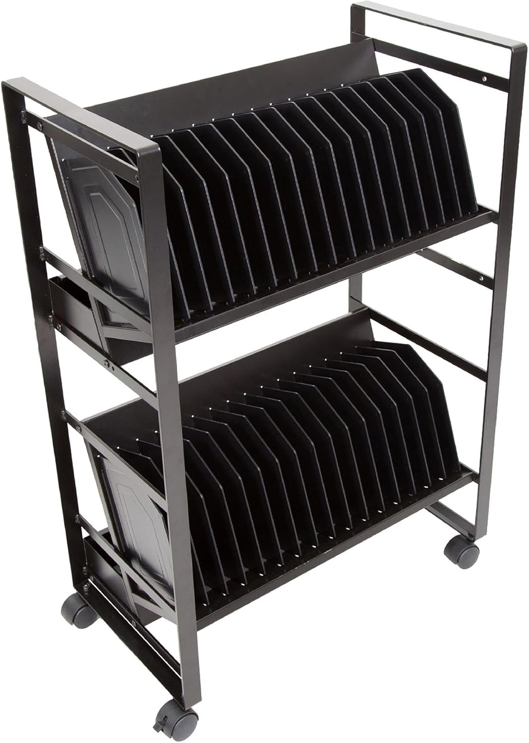 Line Leader 32-Device Mobile Charging Station | Steel Rolling Cart for Laptops, Tablets, & Chromebooks | Open Design with Dividers & UL-Certified Surge Protection | Portable Charging Stand (Black)