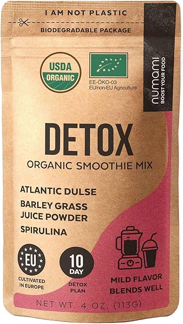 Detox Organic Smoothie Powder with Healthy Spirulina, Atlantic Dulse and Barley Grass Juice Powder, Premium Quality superfood from Europe