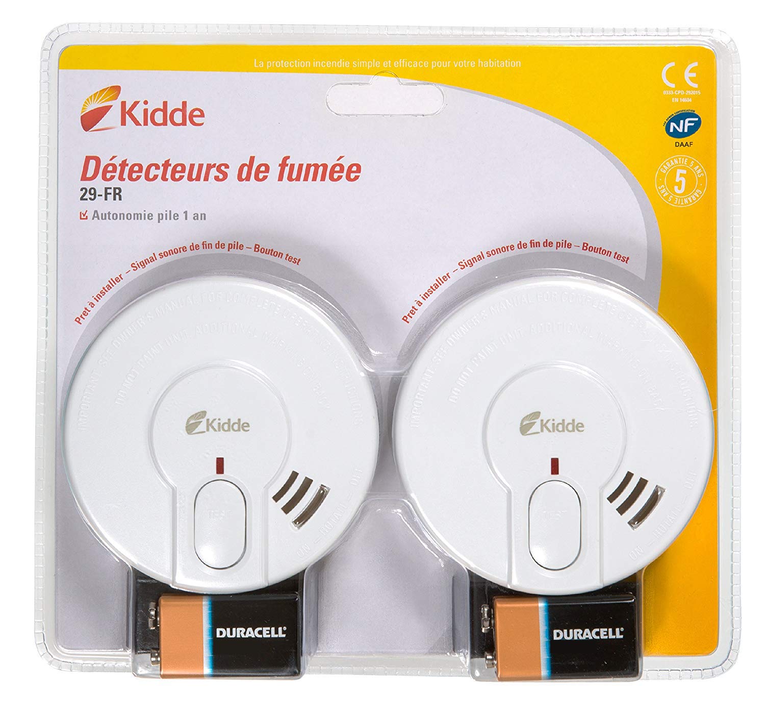 Kidde Détecteur de fumée 29-FR un paquet de 2 - vie de la batterie 03.2019
