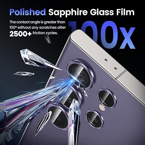 Miniatura 5 de Tensea Protector de lente de cámara Samsung Galaxy S24 Ultra 5G, protector de pantalla de vidrio templado 9H, anillo individual de metal para S24