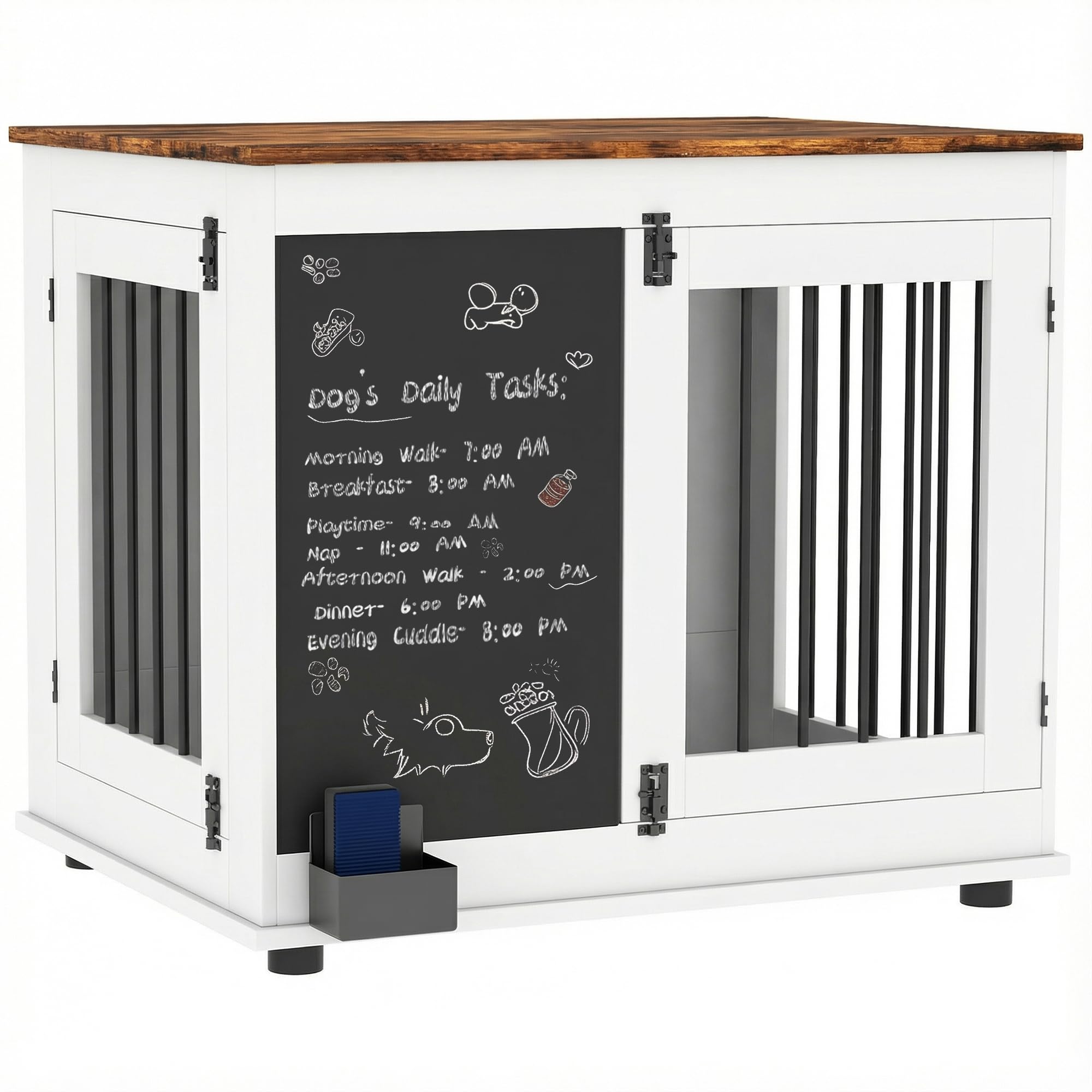 PawHut Jaula para Perros, Jaula para Perros de Interior, con 3 Puertas, Pizarra, Doble función, para Perros medianos de hasta 20 kg, 80 x 60 x 70 cm, Blanco