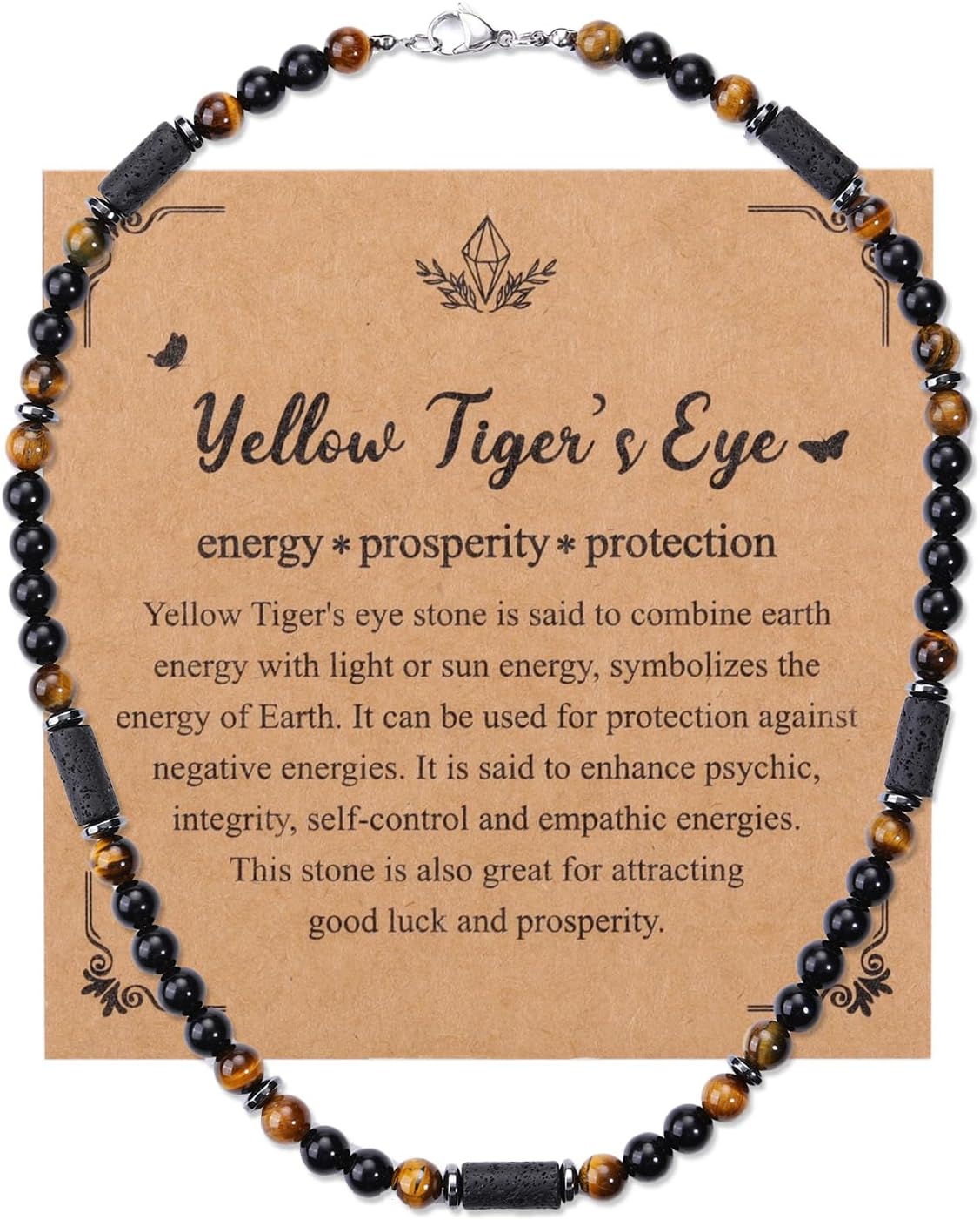 GEHECRST Handmade Mens Necklace Tiger Eye Obsidian Lava Beaded Necklace for Men Black Healing Crystal Stress Anxiety Necklaces Jewelry Protection Gifts