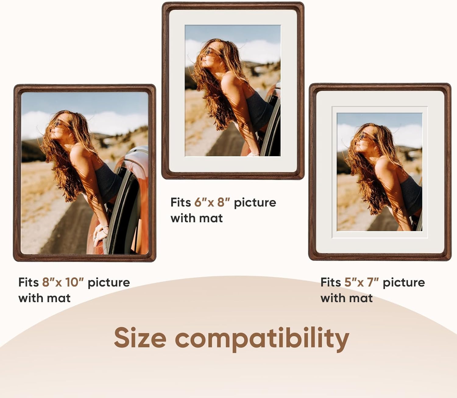 8x10 Picture Frame with 5x7/6x8 Mat - Rustic Farmhouse Walnut Wood Frame, Wall & Tabletop Display for Vintage Portraits & Gallery Décor (8x10,Walnut)