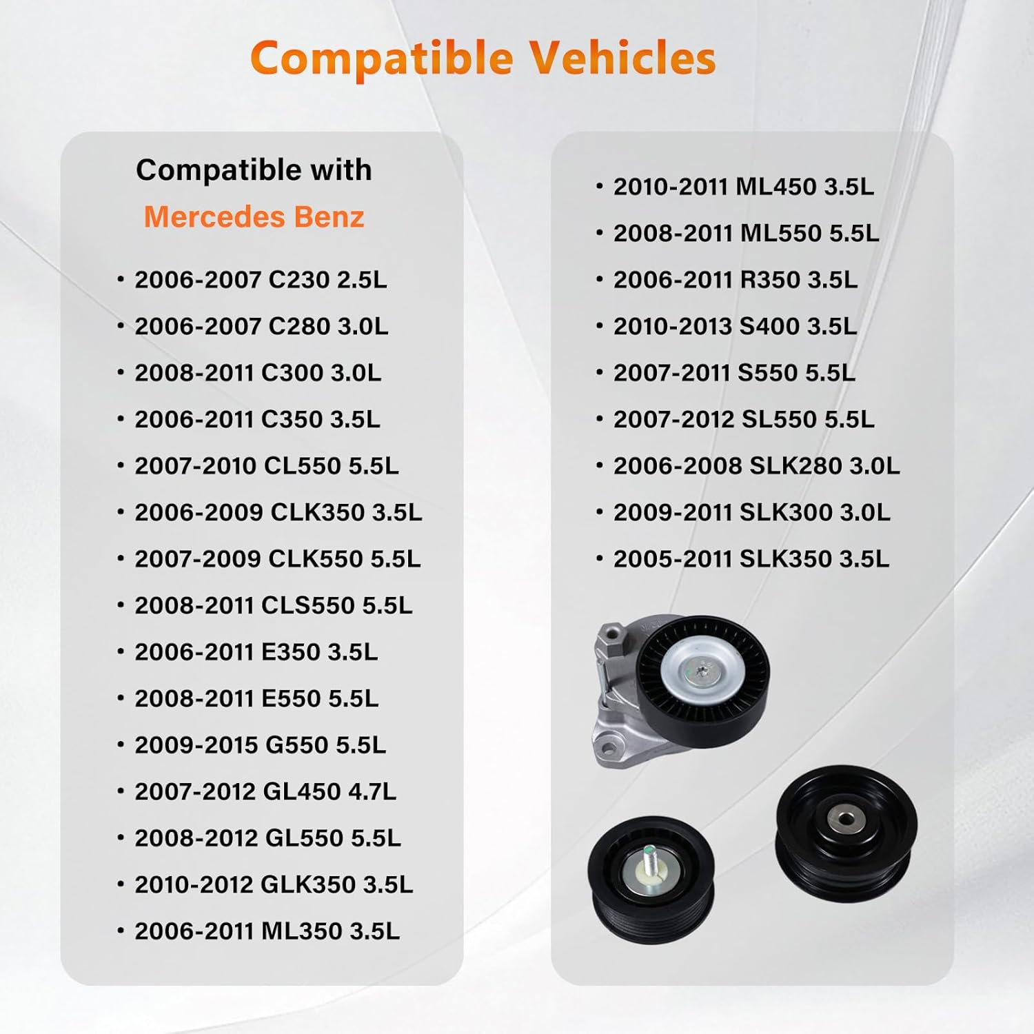 Belt Tensioner with Idler Pulleys & Belt Replacement for 2006-2011 Mercedes Benz C230 C280 C300 C350 CLK350 E350 GL450 ML350 ML550 S550 SLK350 Replace # 2722000270 6pk2404