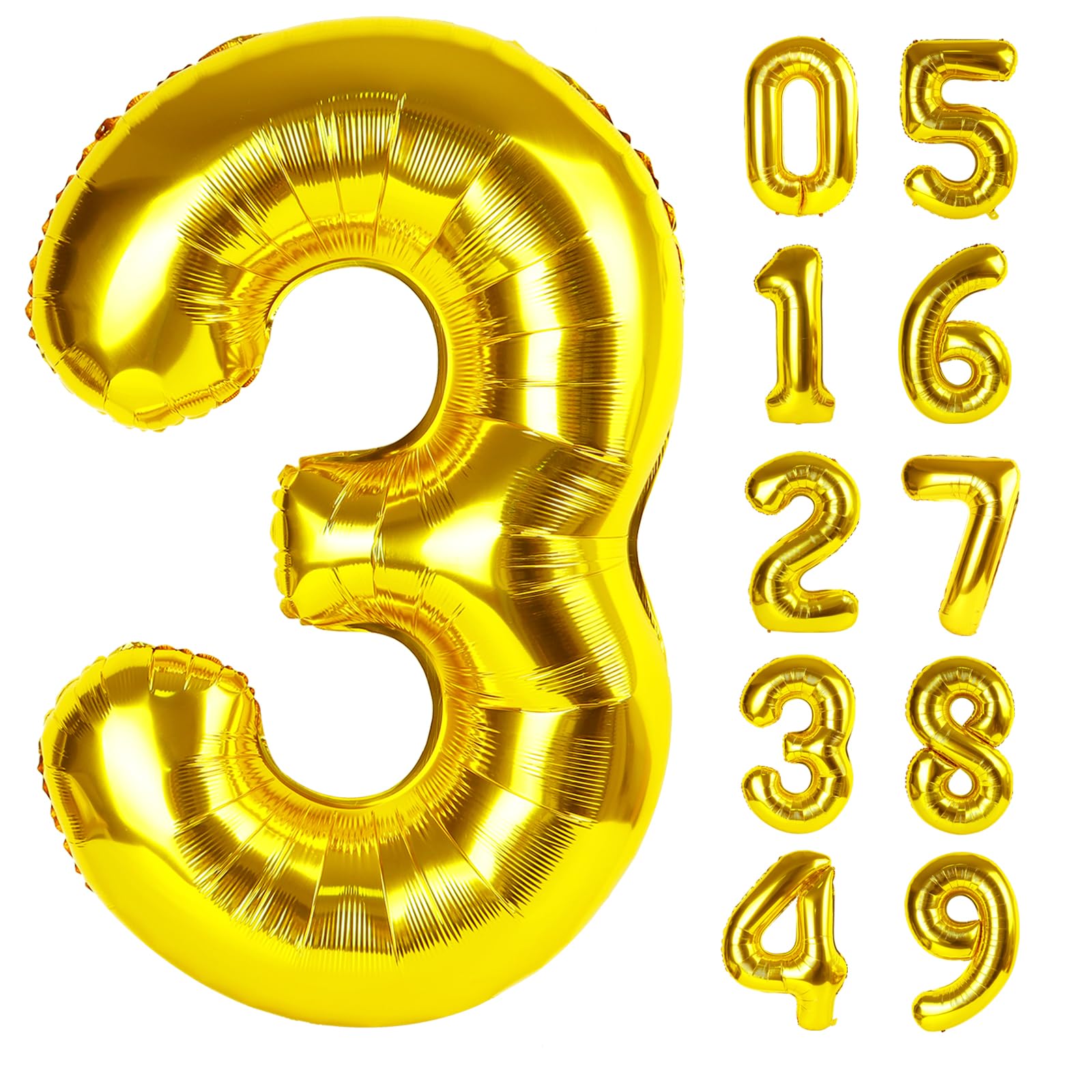 Jumbo Number 3 Balloon 40 Inch, Gold Mylar Foil Number Three Balloons for Boy Girl 3 13 23 33 Birthday Party, Giant Balloons Anniversary Graduations