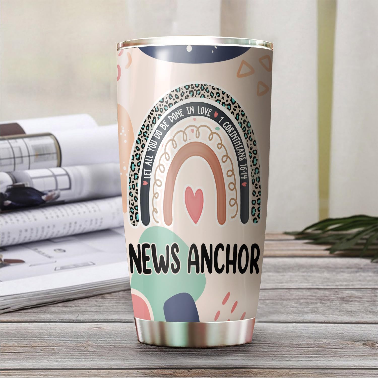Let All You Do Be Done In Love News Anchor Tumbler Stainless Steel 20oz, Office Gifts Women Men Work Friends Coworker, Driking Coffee Cup For Birthday Christmas