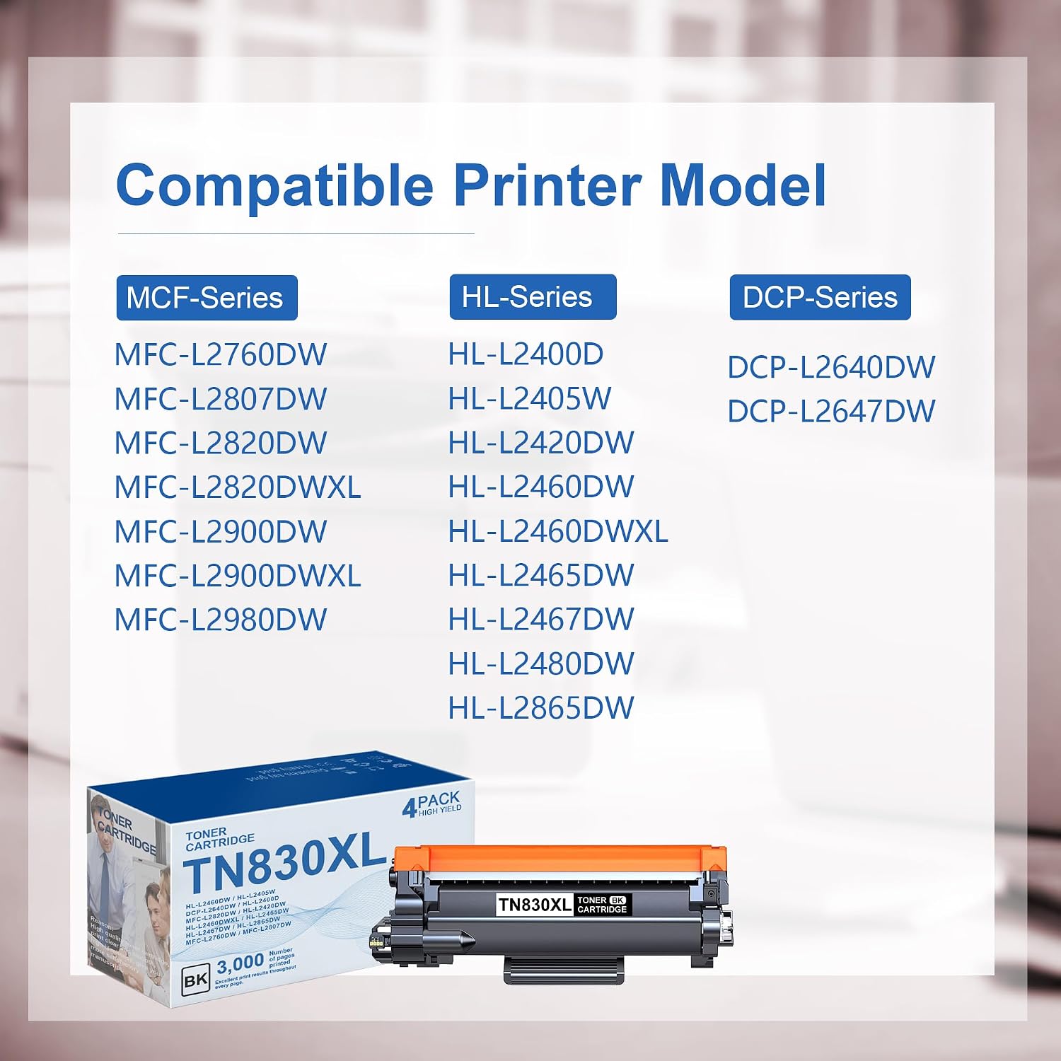 TN830XL Toner Cartridge High Yield Replacement for Brother TN 830XL TN830 TN830 XL Toner Compatible with HL-L2460DW DCP-L2640DW HL-L2480DW HL-L2400D HL-L2405W MFC-L2820DW Printer (4 Black)