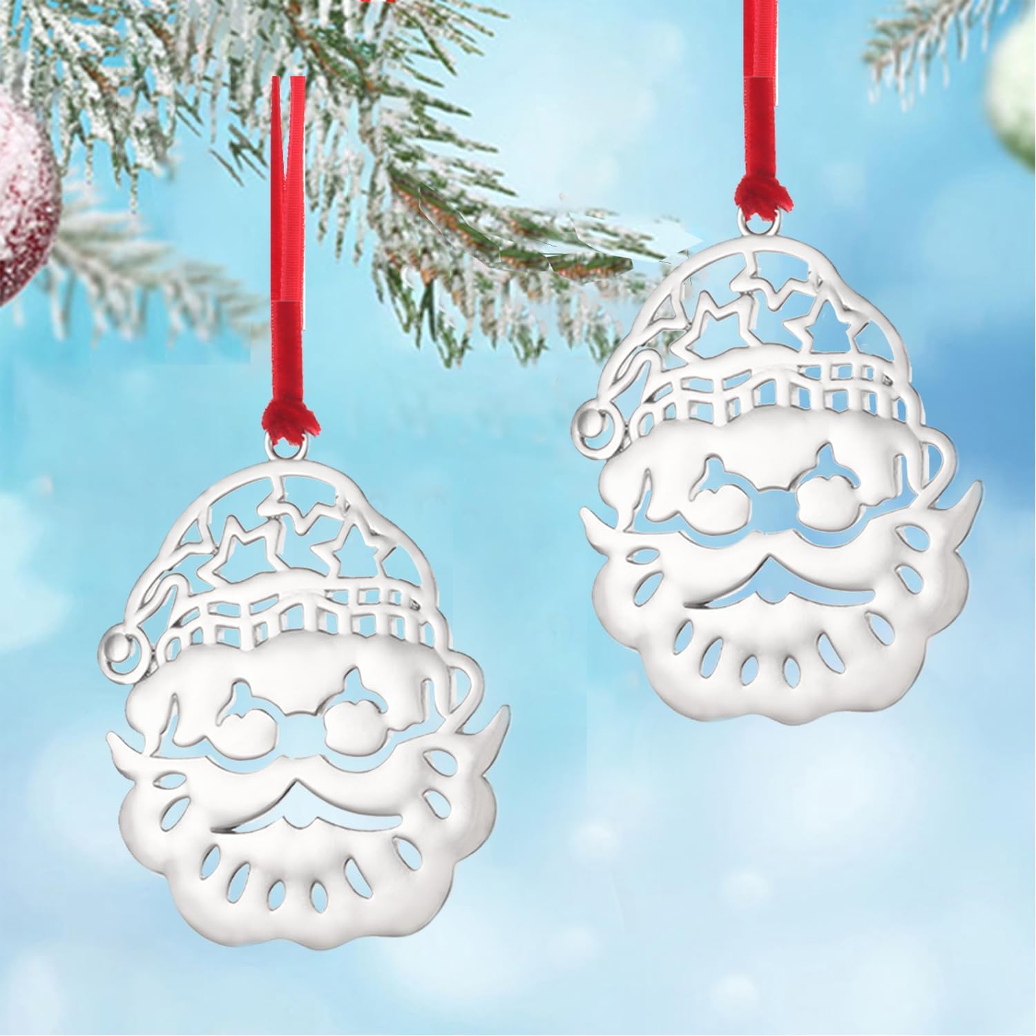 Set of 8 Santa Christmas Hanging Ornaments,Silver Christmas Ornament for Xmas Tree Decor, Christmas Tree Ornament-Metal Santa Claus Christmas Tree Ornament Gift (Santa) - Image 8