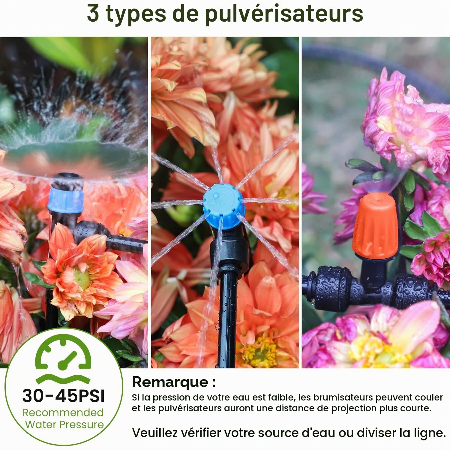 MIXC Kit d'irrigation goutte à goutte pour serre de 68m Système d'arrosage automatique pour plantes de patio avec tuyau de distribution de 6,35mm et 12,7cm Buse réglable Émetteurs cannelés