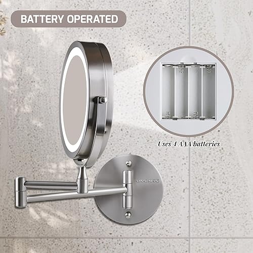 Vista 55 de Ovente serie MFW70 - Espejo de maquillaje con luz LED para montaje en pared Níquel cepillado