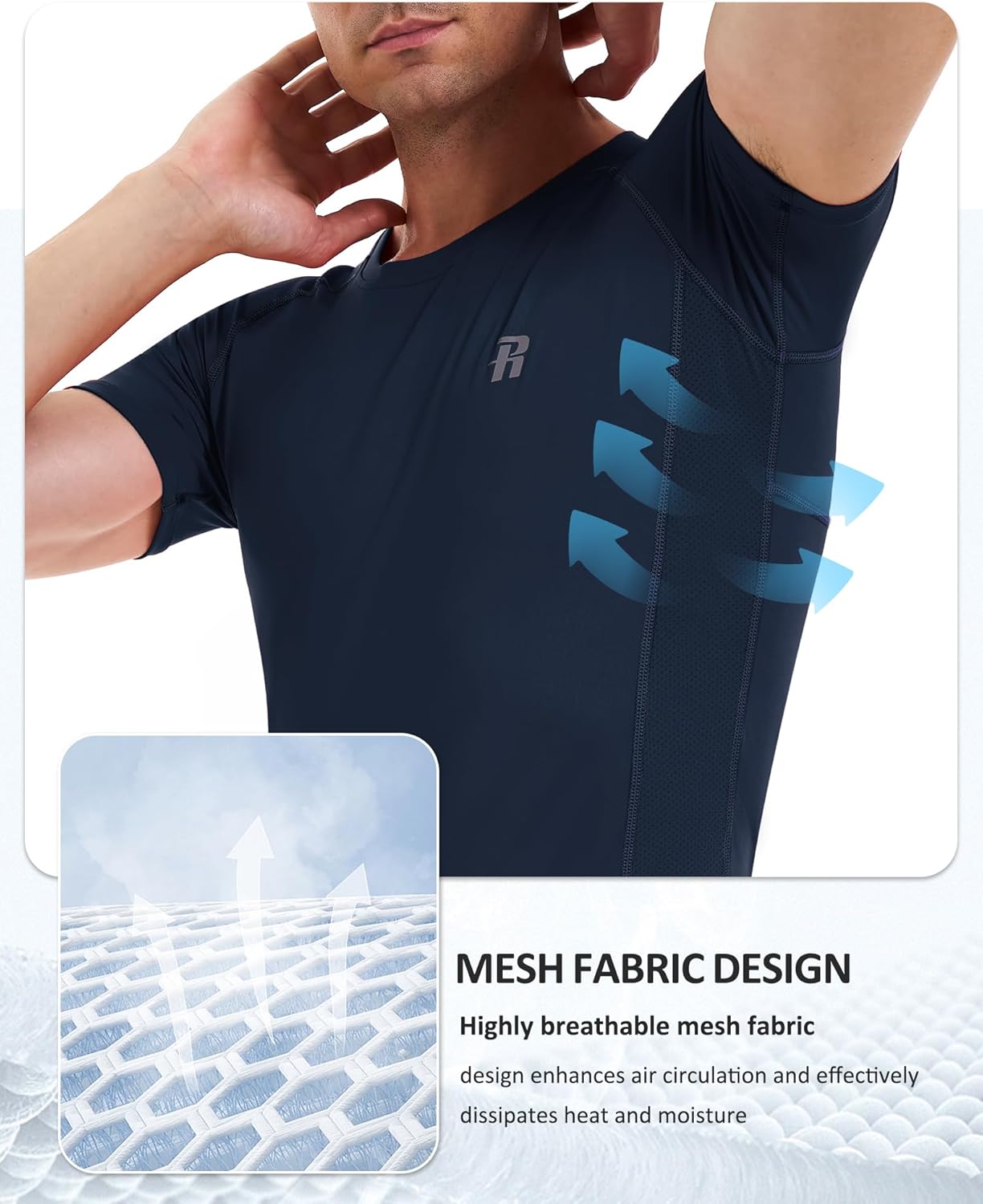 Runhit Men's Compression Shirts Short Sleeve Athletic T Shirt Cool Dry Workout Tops Sports Base Layer Undershirt