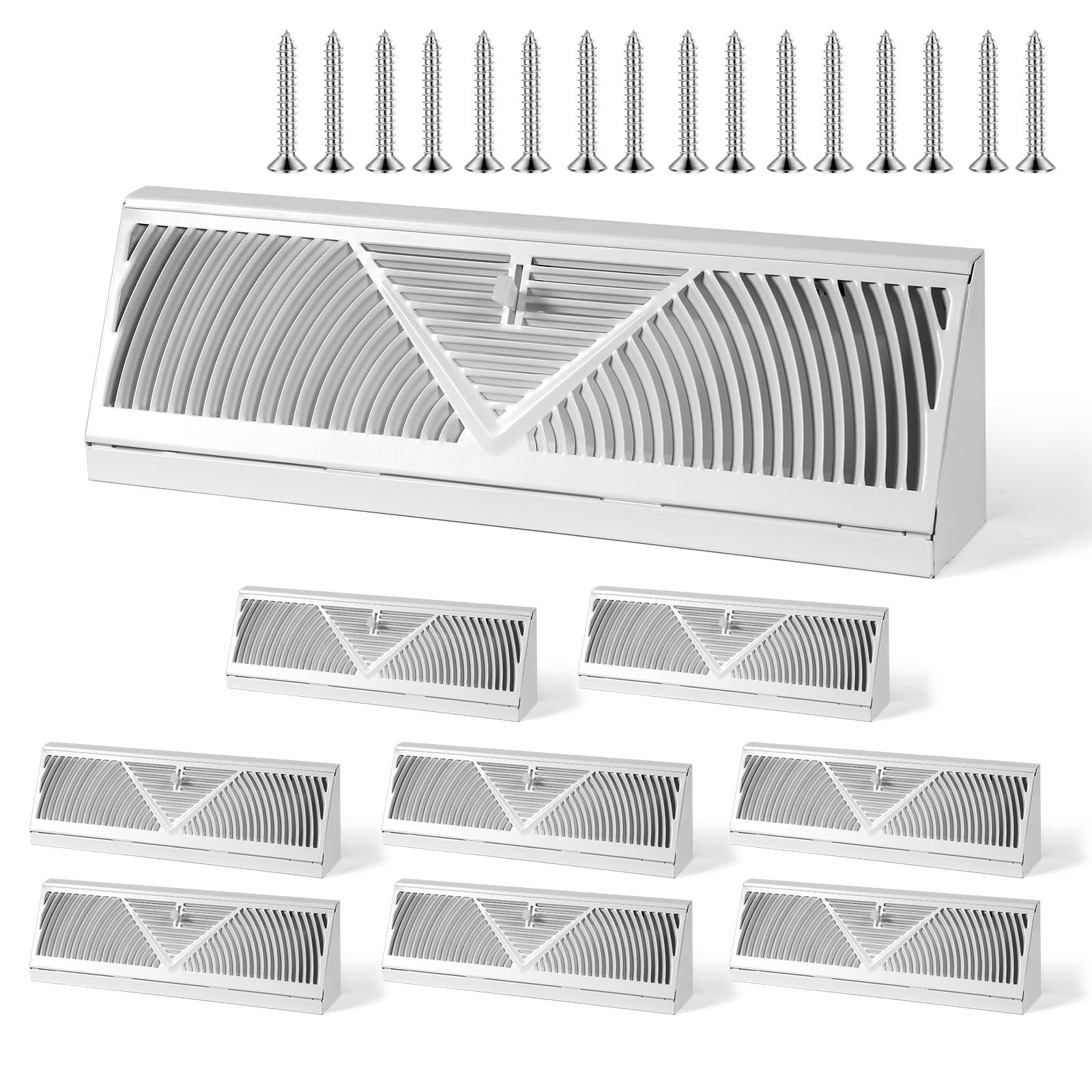 8 rejillas de ventilación para zócalo de 18 pulgadas, tamaño de apertura de conducto, difusor, rejilla de aire de retorno de esquina ajustable para control de flujo de aire de pared del suelo del