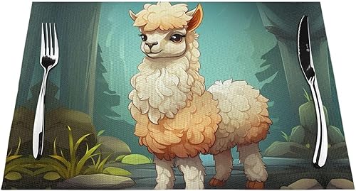 Miniatura 7 de 6 PCS PVC Placemats Set Place Mats Alpaca on Dark Background Non-Slip Weave Place Mats 12" x 18" Farmhouse Table Mat Set for Family Dinners Wedding