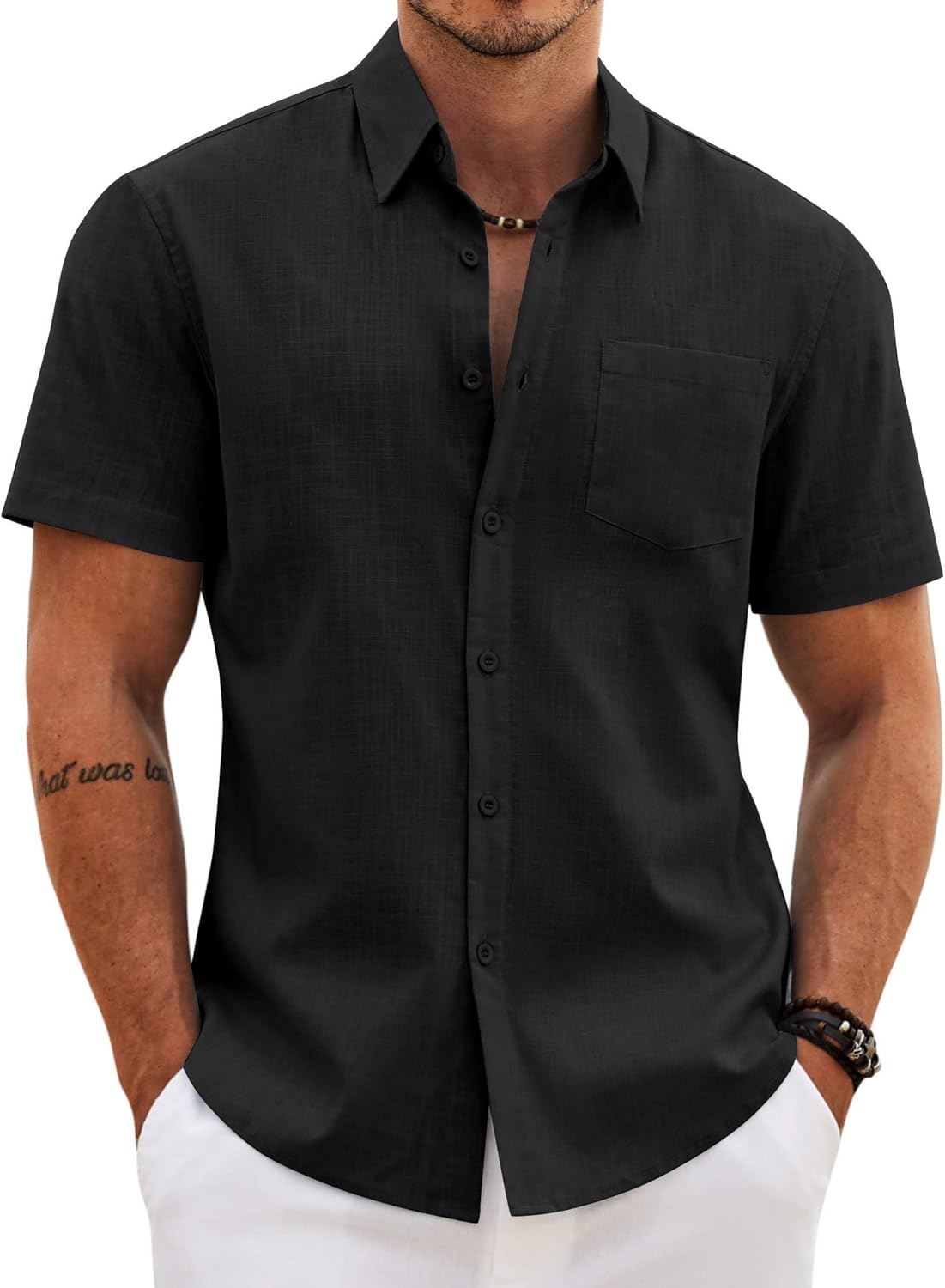COOFANDY Men's Button Down Short Sleeve Shirt Casual Cotton Summer Beach Wedding Linen Shirts with Pocket