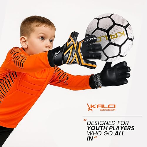 Miniatura 3 de Kalci Guantes de portero de fútbol con acolchado de espuma de látex para niñosadultos, protección de dedos transpirables, guantes de portero con