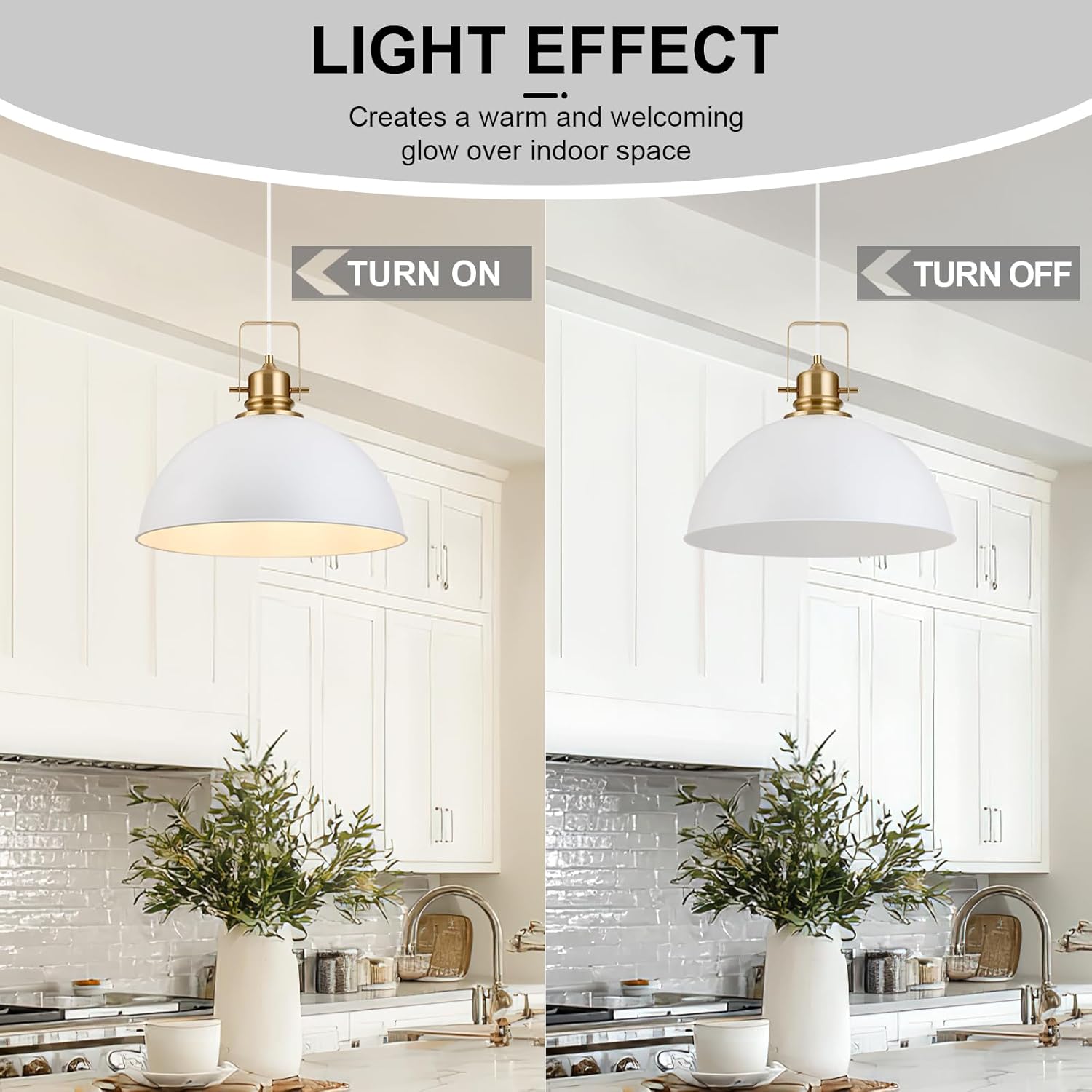 Farmhouse Pendant Light, 17.5" White Pendant Light Kitchen Island with Adjustable Cord, Vintage Dome Hanging Lights for Dining Room Cafe Bar Hallway Worktops, L, 2 Pack