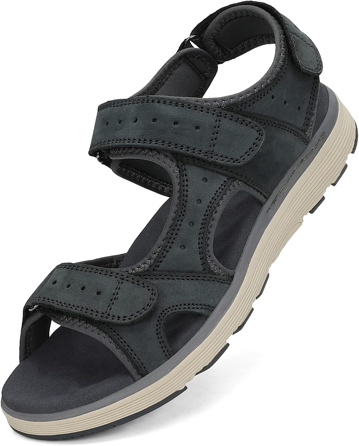 FLARUT Men's Sport Sandals Outdoor Hiking Sandals Open Toe Leather Athletic Lightweight Trail Walking Casual Sandals Water Shoes (D-DarkGray,44)