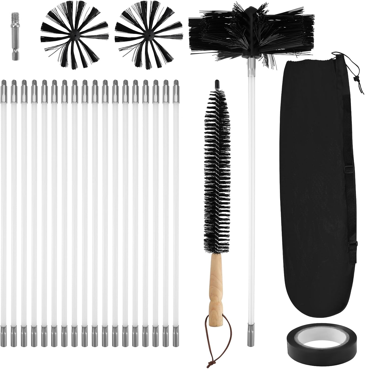 24Pcs Chimney Cleaning Brush Kit, Duct Vent Cleaning Set with 18 Nylon
