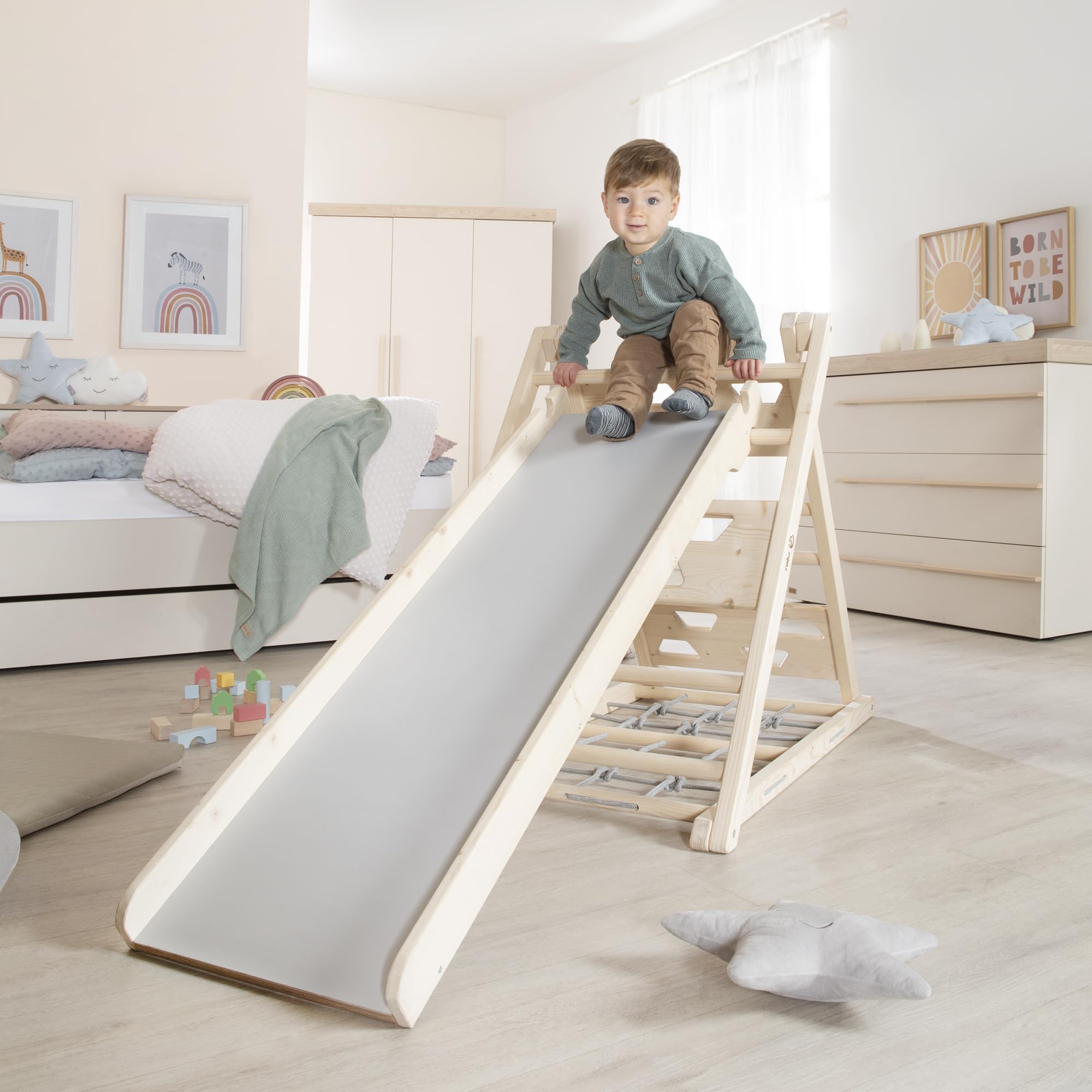 roba Tavola Scivolo in Legno – Accessorio per Triangolo da Arrampicata e Torre Gioco – Utilizzabile su Entrambi i Lati come Scivolo e Elemento da Arrampicata – Da Appendere alla Struttura – Da 24 Mesi