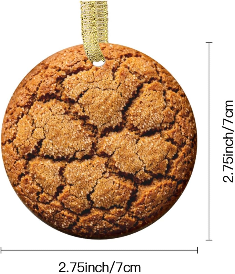 Vintage Style Molasses Cookie Soft Chewy Spiced Bakery Dessert Brown Sugar Treat Personalized Food Flat Printed Image on Ceramic Ornament – NOT 3D, Custom Text Back, Christmas Ornament