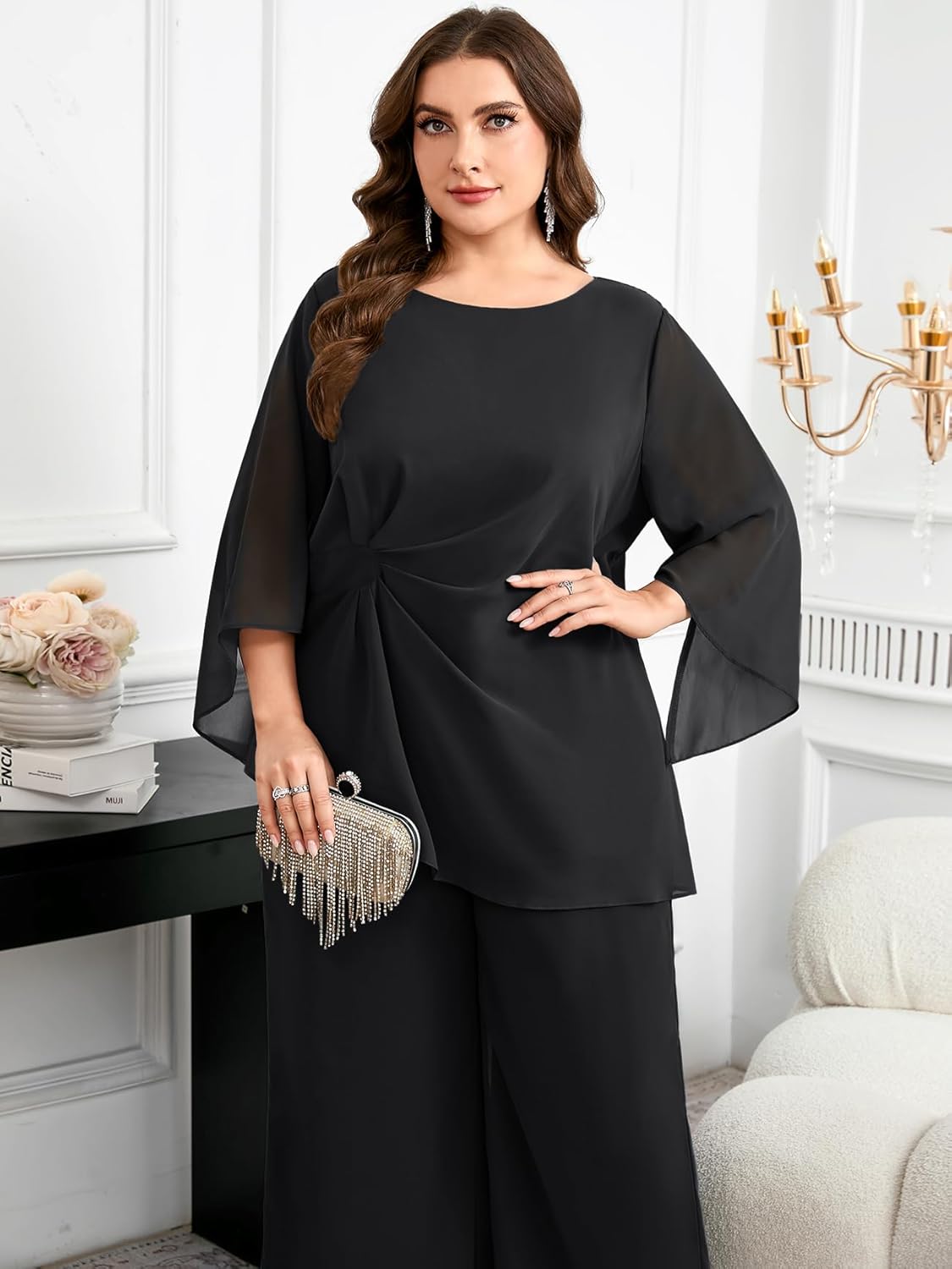 CYCLAMEN Plus Size Mother of Bride Pant Suits 2 Piece Chiffon Sets Asymmetric Wedding Guest Outfit - Image 5