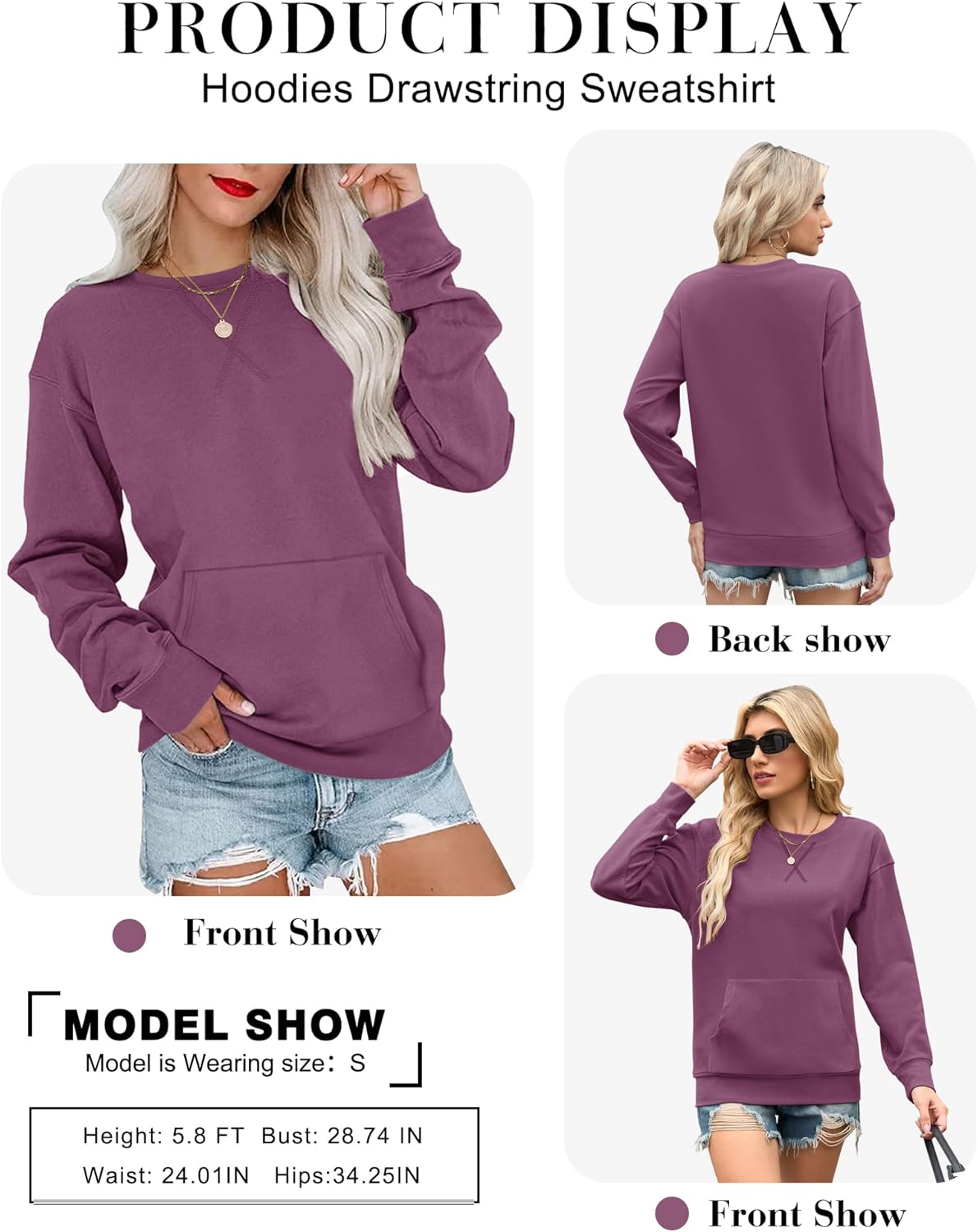 AUSELILY Women’s Crewneck Hoodless Sweatshirt Oversized Long Sleeve Pullover Tops with Pockets 2025 New X Decoration - Image 6
