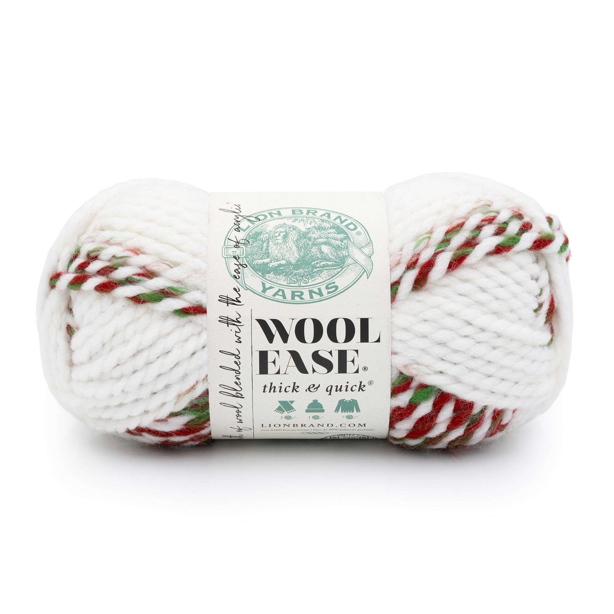 Lion Brand Yarn, Wool-Ease Thick & Quick Yarn Mistletoe, Multicolor, 1 Pack