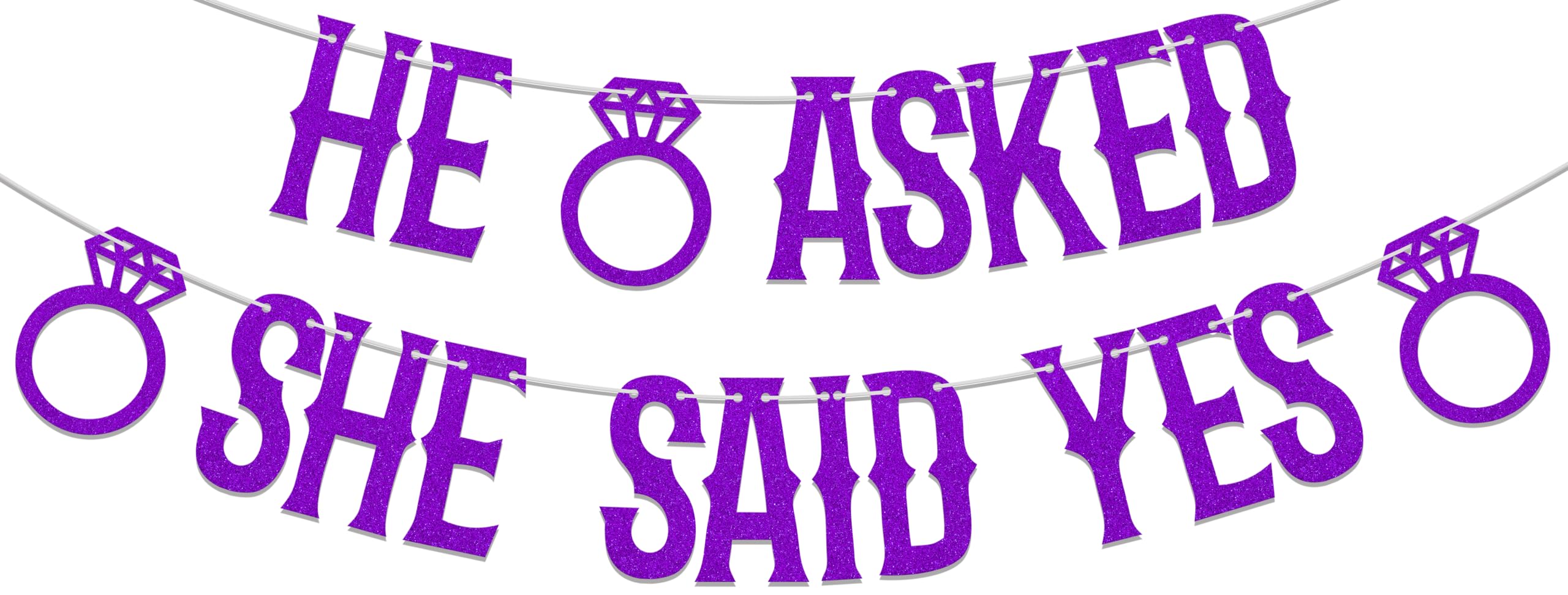 He Asked She Said Yes Banner,Wedding Engagement Party Decoration,Wedding Proposal Bridal Shower Bachelorette Party Supplies Purple Glitter