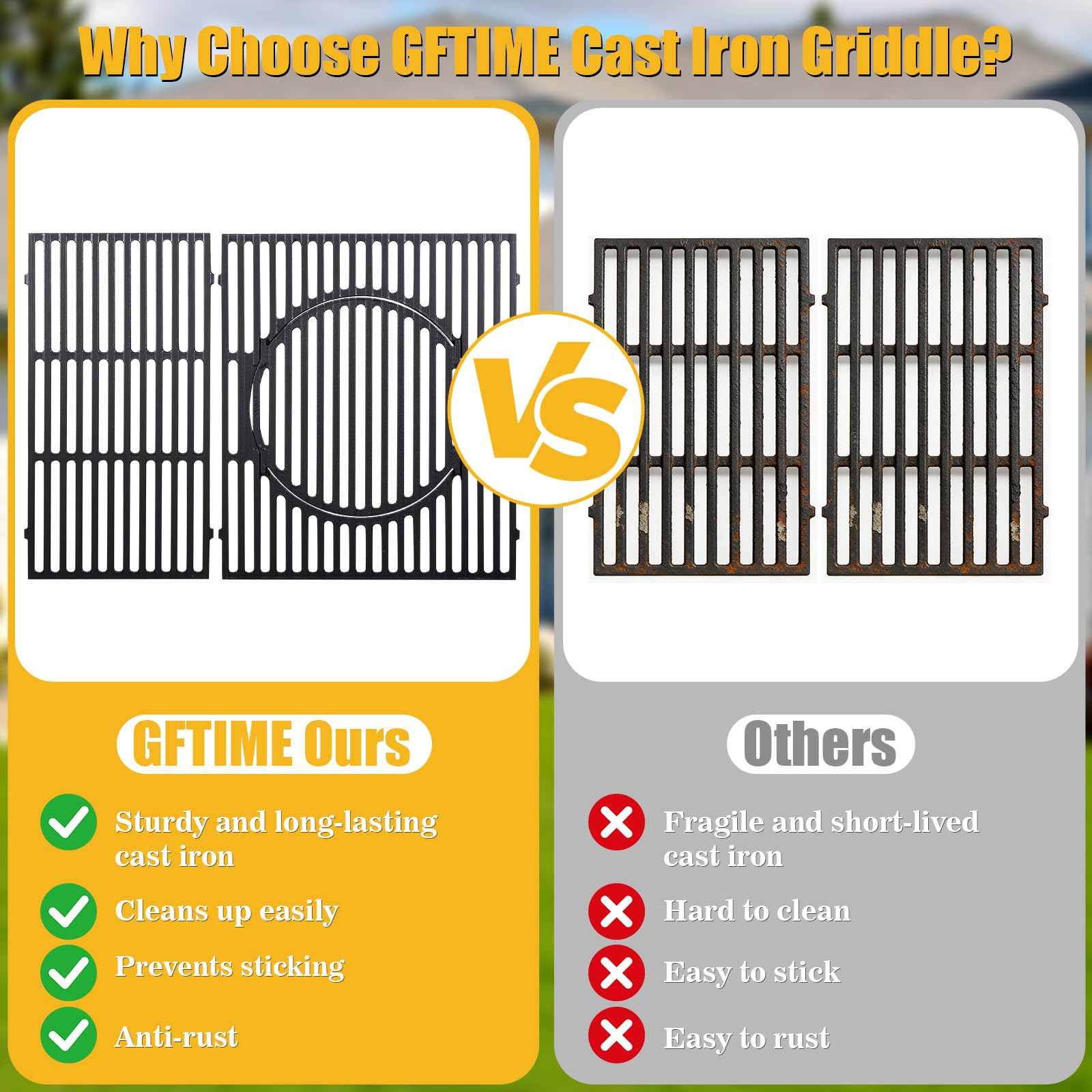 GFTIME Gusseisen Grillrost 41,5 x 59cm für Enders Chicago 3, Switch Grid Rost-in-Rost System für Enders Chicago 3, Grillrost Ersatzteile