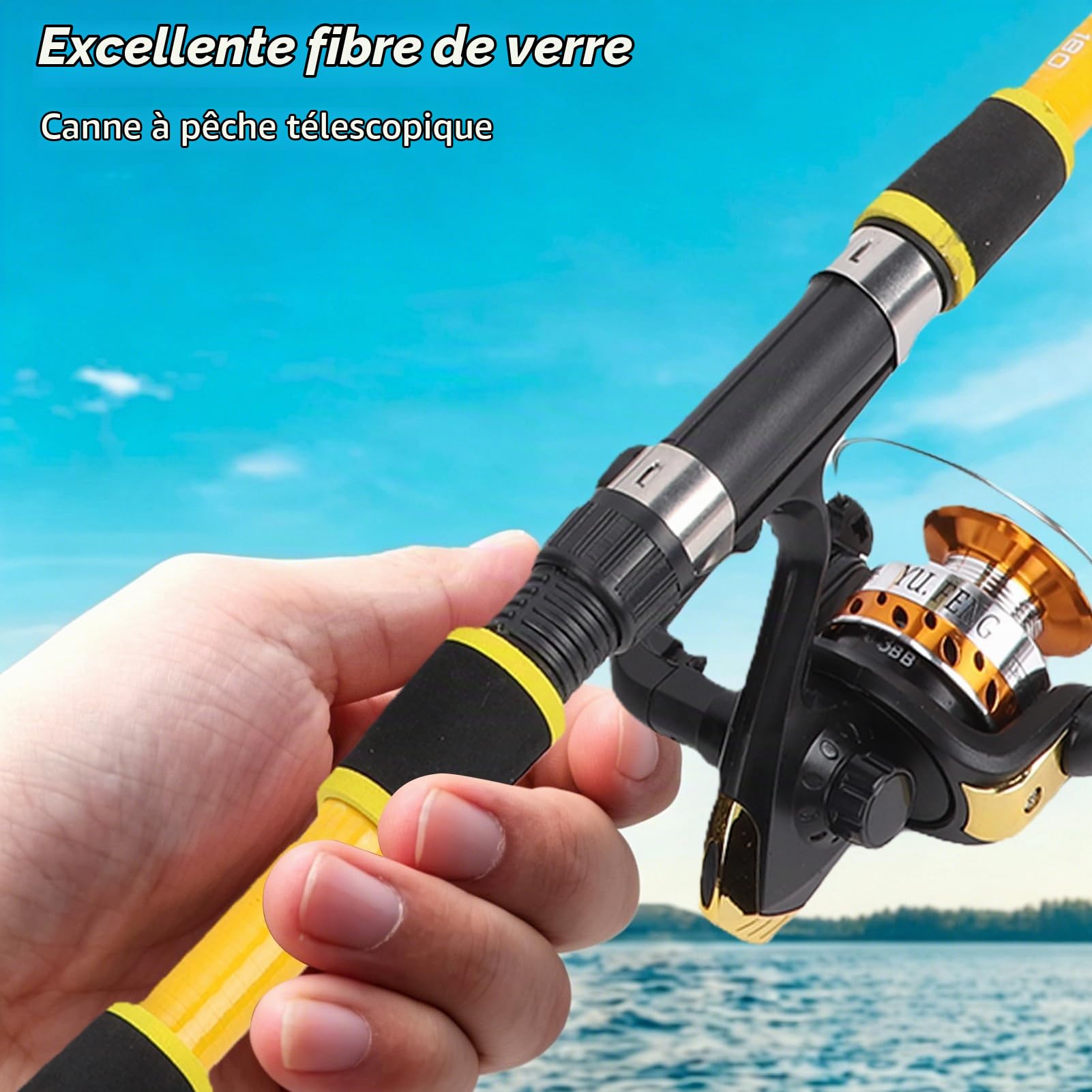 Canne à Pêche Télescopique, Ensemble combiné de Canne à Pêche, et Moulinet, Kit de avec Moulinets, Cannes Pliables, Kit