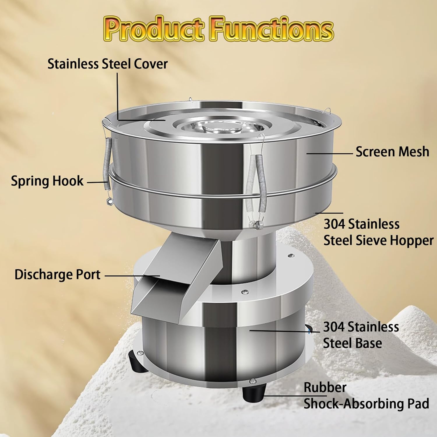 Automatic Powder Sifter Electric Flour Sifter Automatic Sieve Shaker Vibrating Sifter Electric Sifter for Baking Vibrating Sieve Machine with Sieve, for Powder 10cm-2Nets1Cover