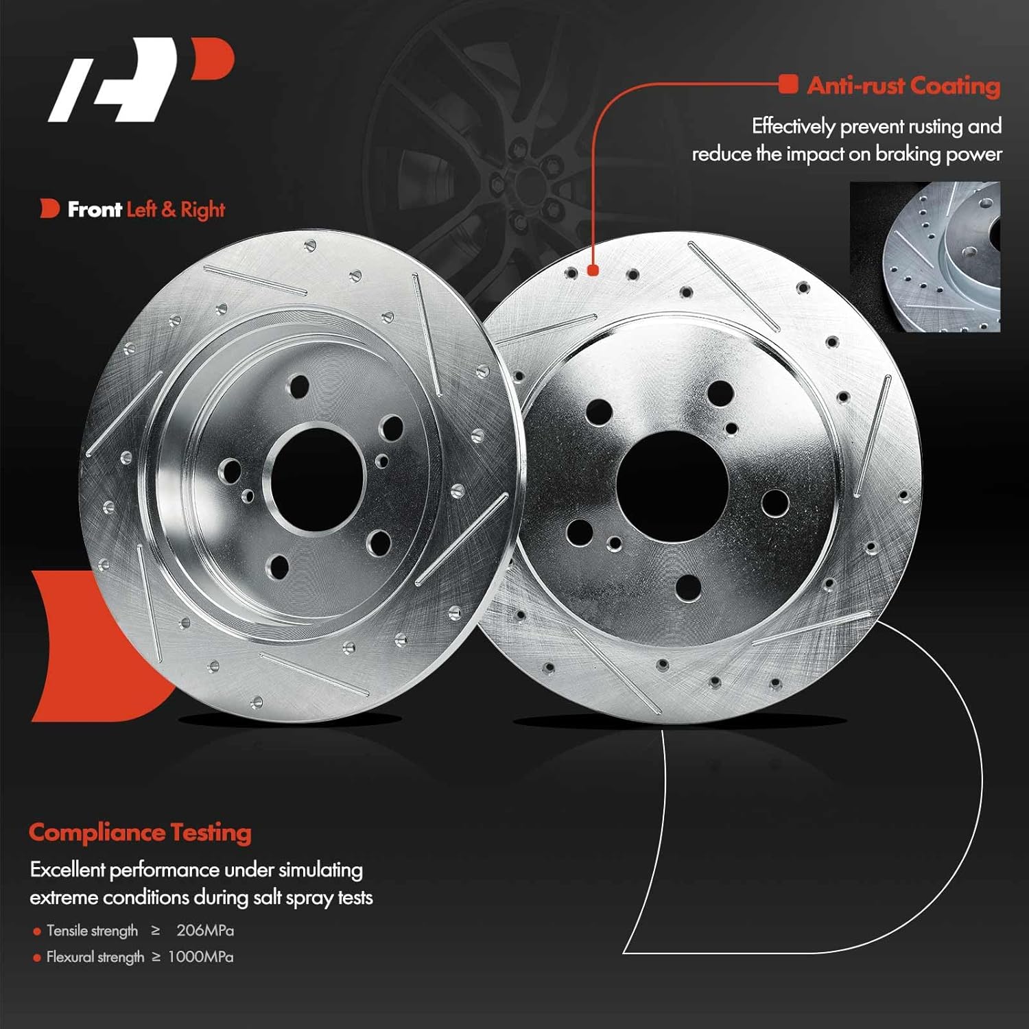 A-Premium Front and Rear Drilled and Slotted Disc Brake Rotors + Ceramic Pads Kit Compatible with Select Toyota and Lexus Models - Camry, RAV4, Corolla Cross, Avalon, Venza, C-HR, ES250, ES300h, ES350