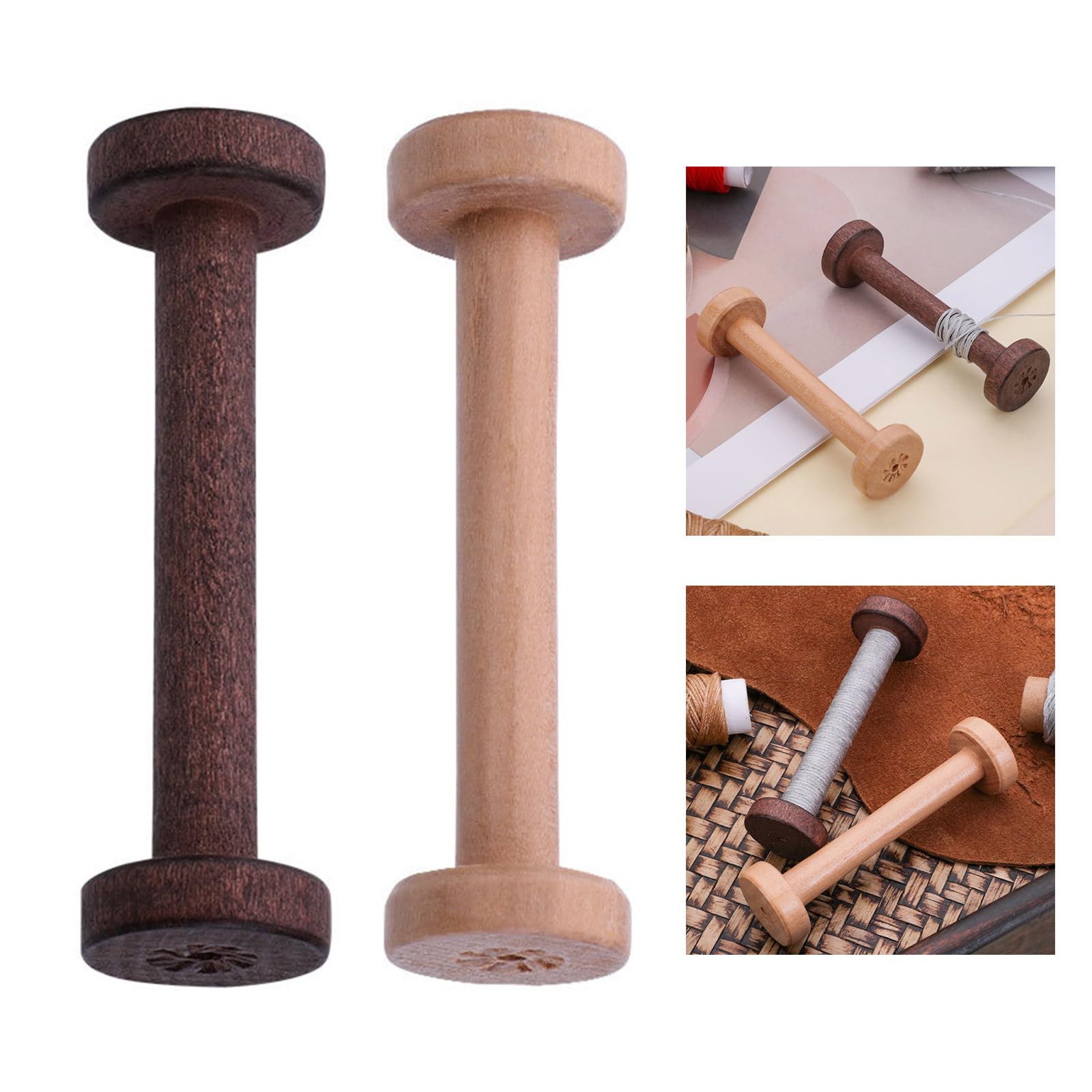RYUJNDK Wooden Spools for Wood Empty Spools Wood Bobbins Sewing Thread Ribbon Holder Empty Thread Spools Sewing Accessories (Brown)