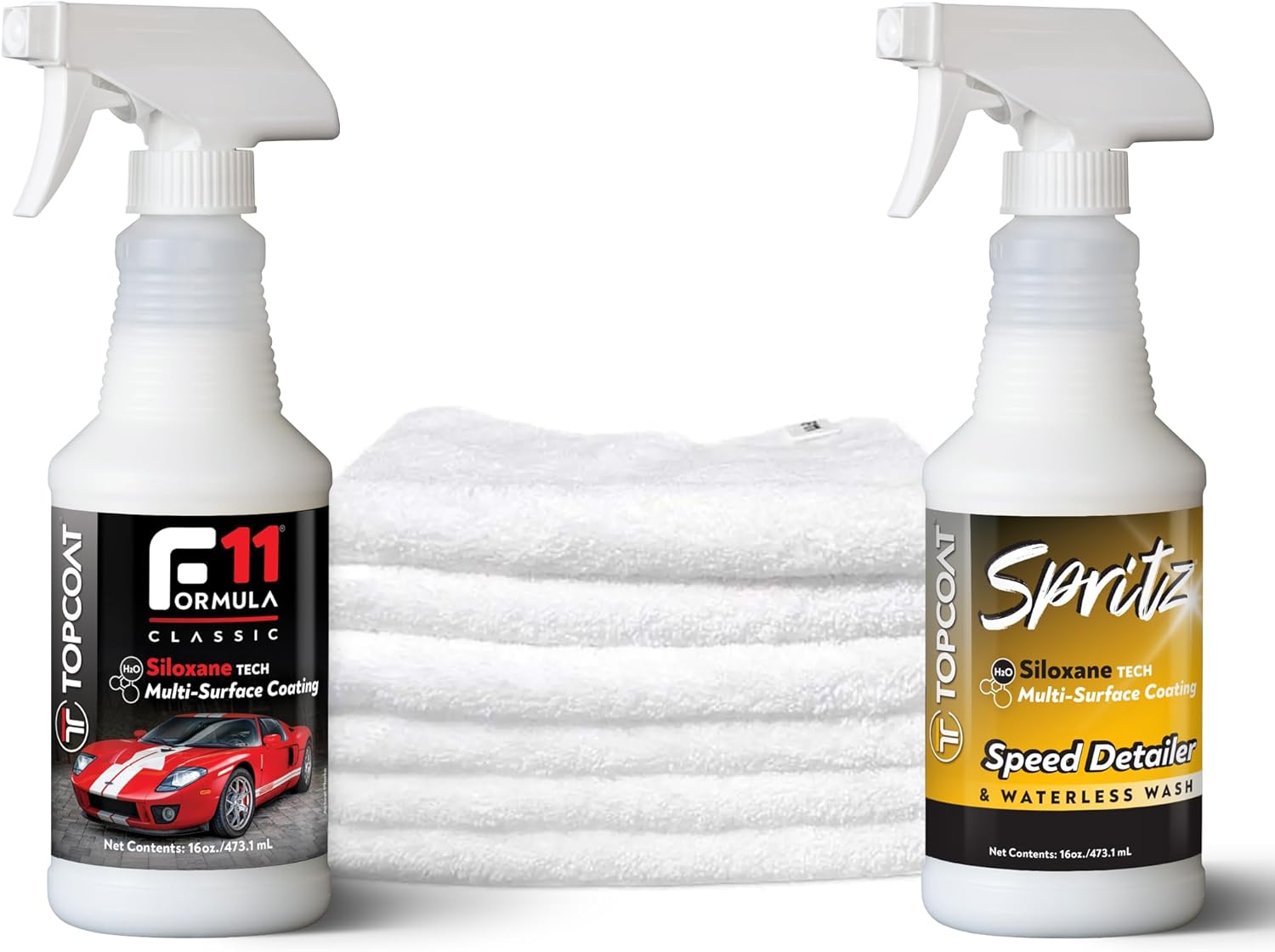 TopCoat F11 Classic Maintenance Kit with 16 oz F11 Polish & Sealer, 16 oz Spritz Quick Detailer/Waterless Car Wash Spray, and 6 Microfiber Towels - For Cars, Motorcycles, RVs, Trucks and More