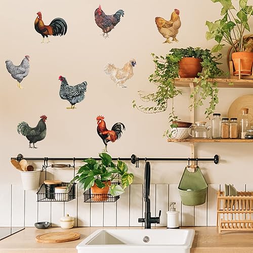Miniatura 4 de PLIGREAT 8 calcomanías de pared de gallinas de gallo, vinilo removible para cocina, despensa, sala de juegos, guardería, granja, decoración de