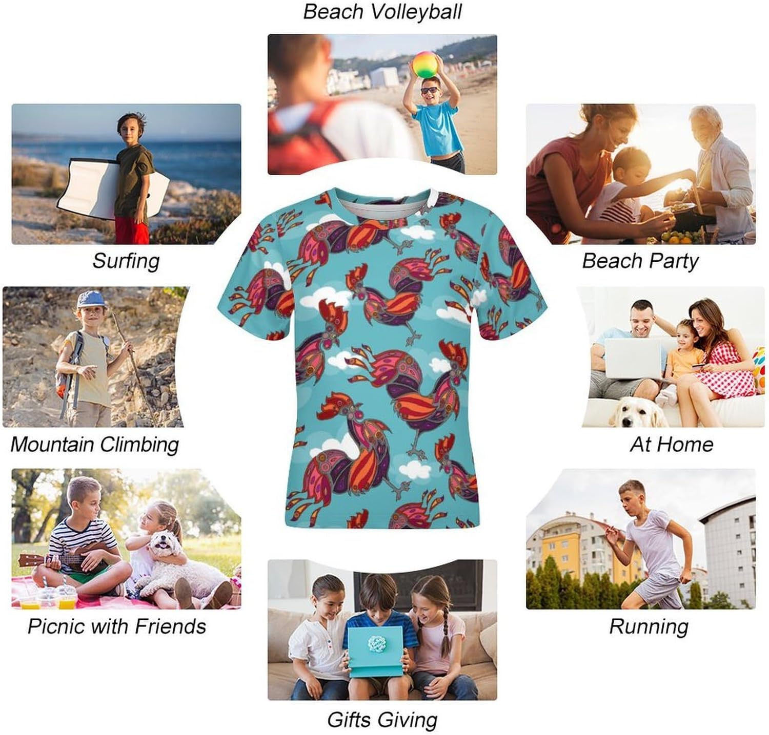 Crowing Rooster T Shirt for Boy Girl Top Short Sleeve T-Shirt Graphic Tee