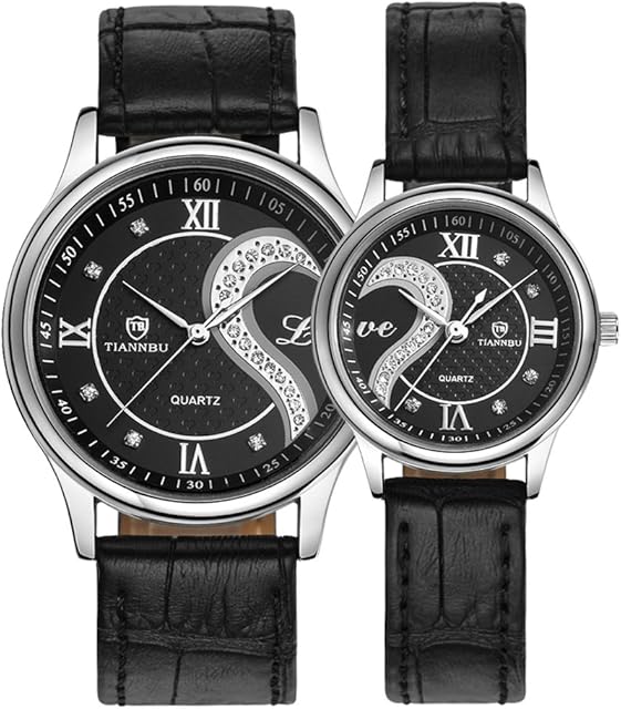 Valentine's Romantic Pair His and Hers Wrist Watches for Couple Men Women Ultrathin Leather Set of 2