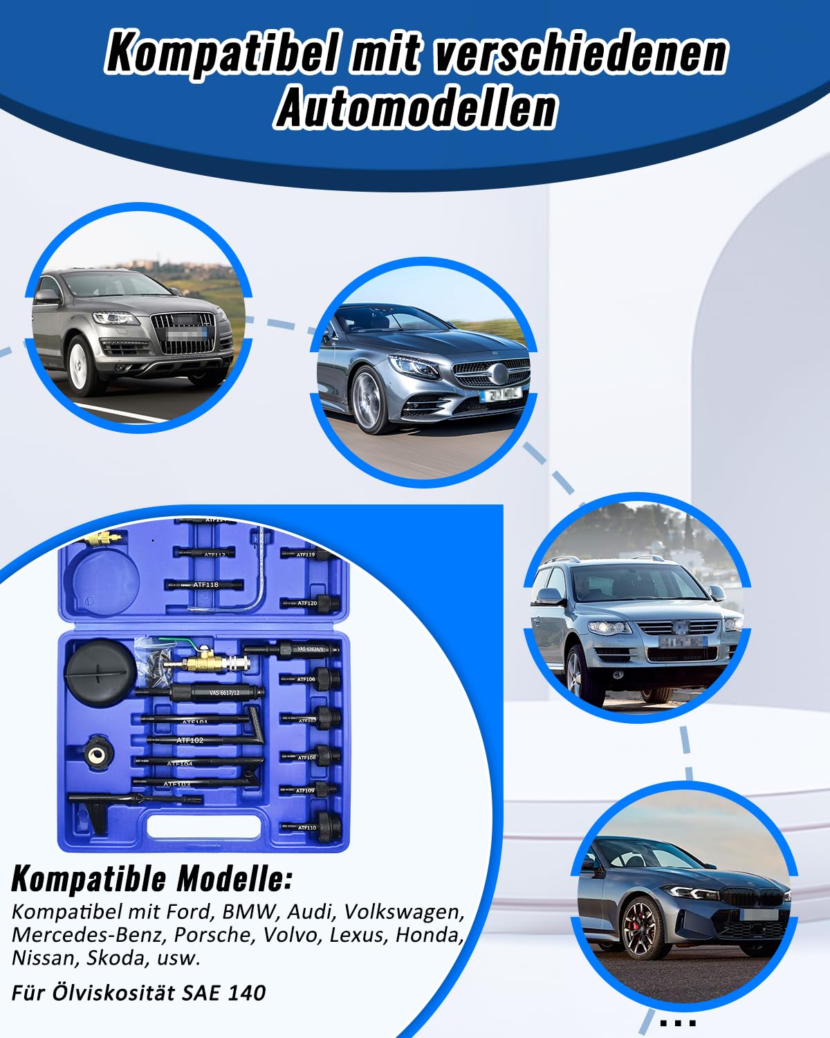Automatikgetriebeöl Einfüllgerät Fülladapter Kompatibel mit VW Audi CVT DSG BMW Benz 722.9 Skoda Nissan Ford usw., 26-teiliges ATF Befülladapter Ölwechsel Werkzeug mit Absperrventil