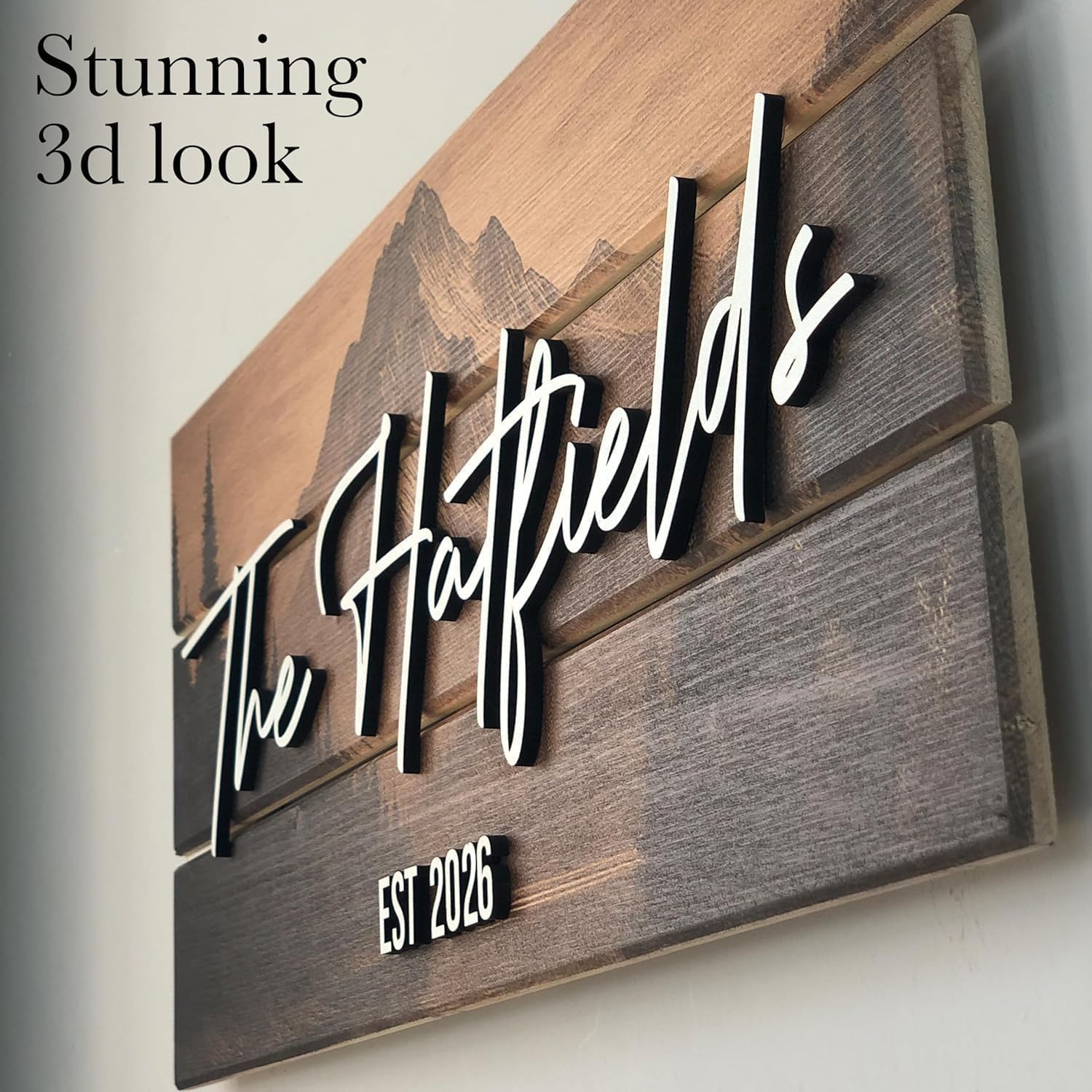 Personalized 3D Mountain Cabin Sign - Custom Wood Last Name & Established Date Sign 23 * 10"