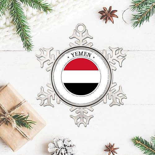 Miniatura 3 de Adorno de copo de nieve de Yemen, bandera de las naciones de Yemen, adornos de metal, recuerdo de regalo, adornos colgantes para decoración del