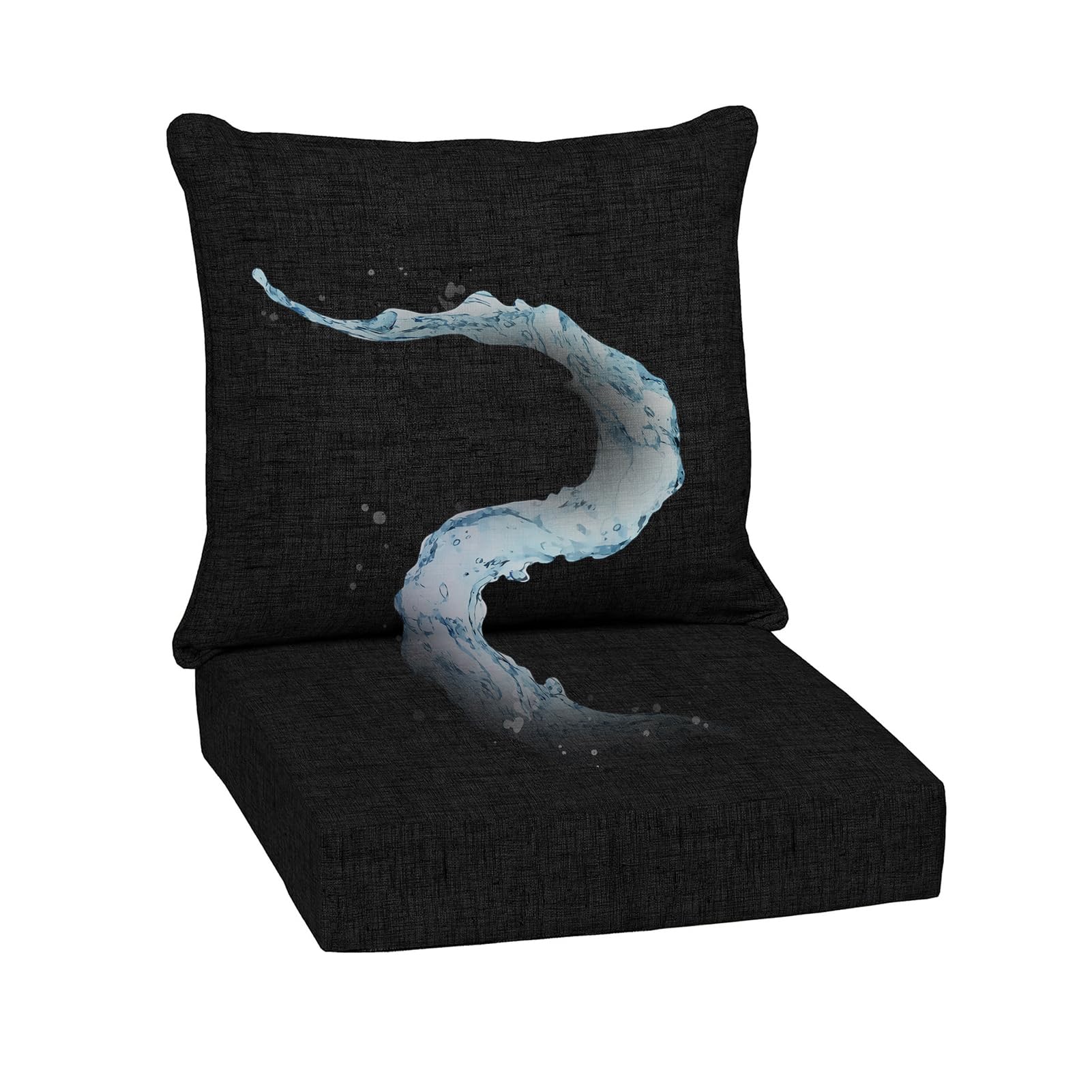 15cm Thick Seat Cushion Chair Outdoor Sets, 60x60cm Waterproof Chair Cushion Back Cushion with Removable Cover, Sofa Replacement Cushions for Garden Patio Furniture,Black,1 Set