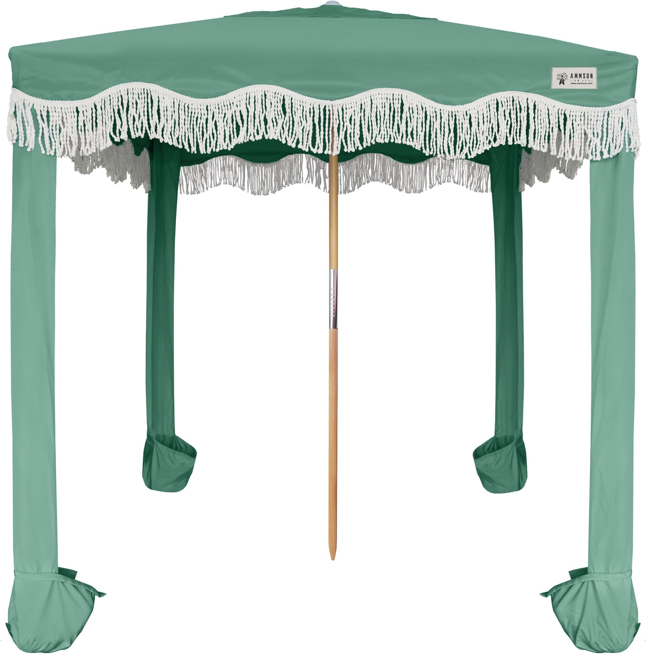 AMMSUN Beach Cabana with Fringe, 6.5' x 6.5' Boho Beach Canopy with Tassels, Easy Set up & Premium Wood Pole, Cabana Tent with Sand Pockets, Instant Sun Shade for Sand, Garden, Patio, Mint Green