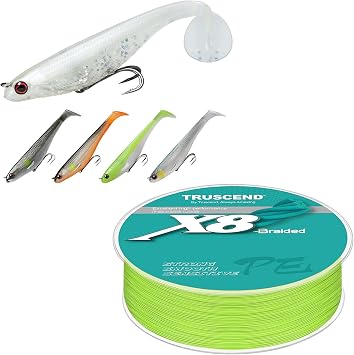 TRUSCEND Pre-Rigged Soft Fishing Lures, All-Conditions Fishing Gear for Bass Trout Walleye, X8 Braided Fishing Line 20lb-300yds, More Thinner More Smoother PE Braid Line, Fishing Gift for Men