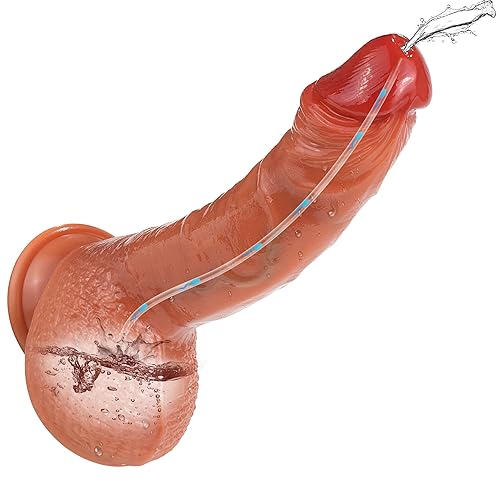 Squirting Dildo Ejaculating Toy, 8 Inch Realistic Dildos Soft Feel Like Real Skin, Silicone Anal Dildo with Strong Suction Cup for G Spot Anal Play, Adult Sex Toys for Women - Squirting Dildo